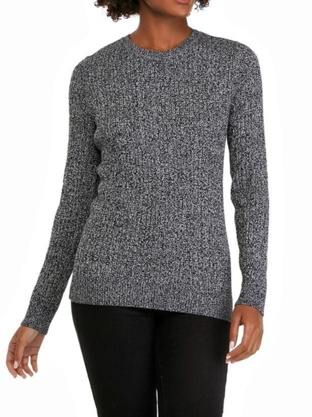 Women's Long Sleeve Cable Crew Neck Marled Sweater